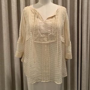Anthropologie cream sheer polka dot blouse